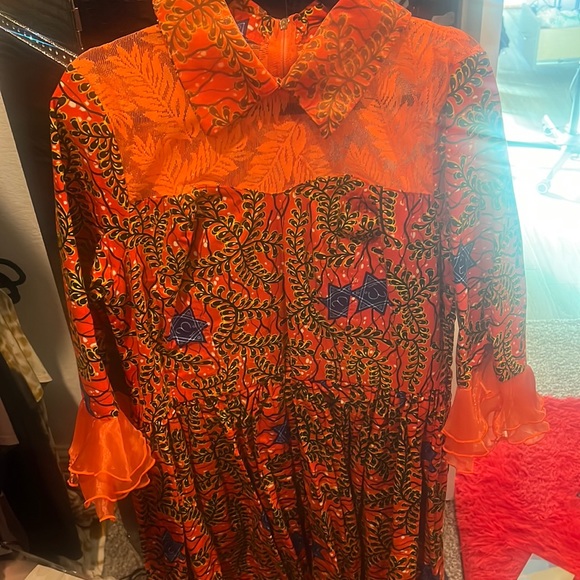 African Print Dress with Lace Detail - Picture 1 of 2